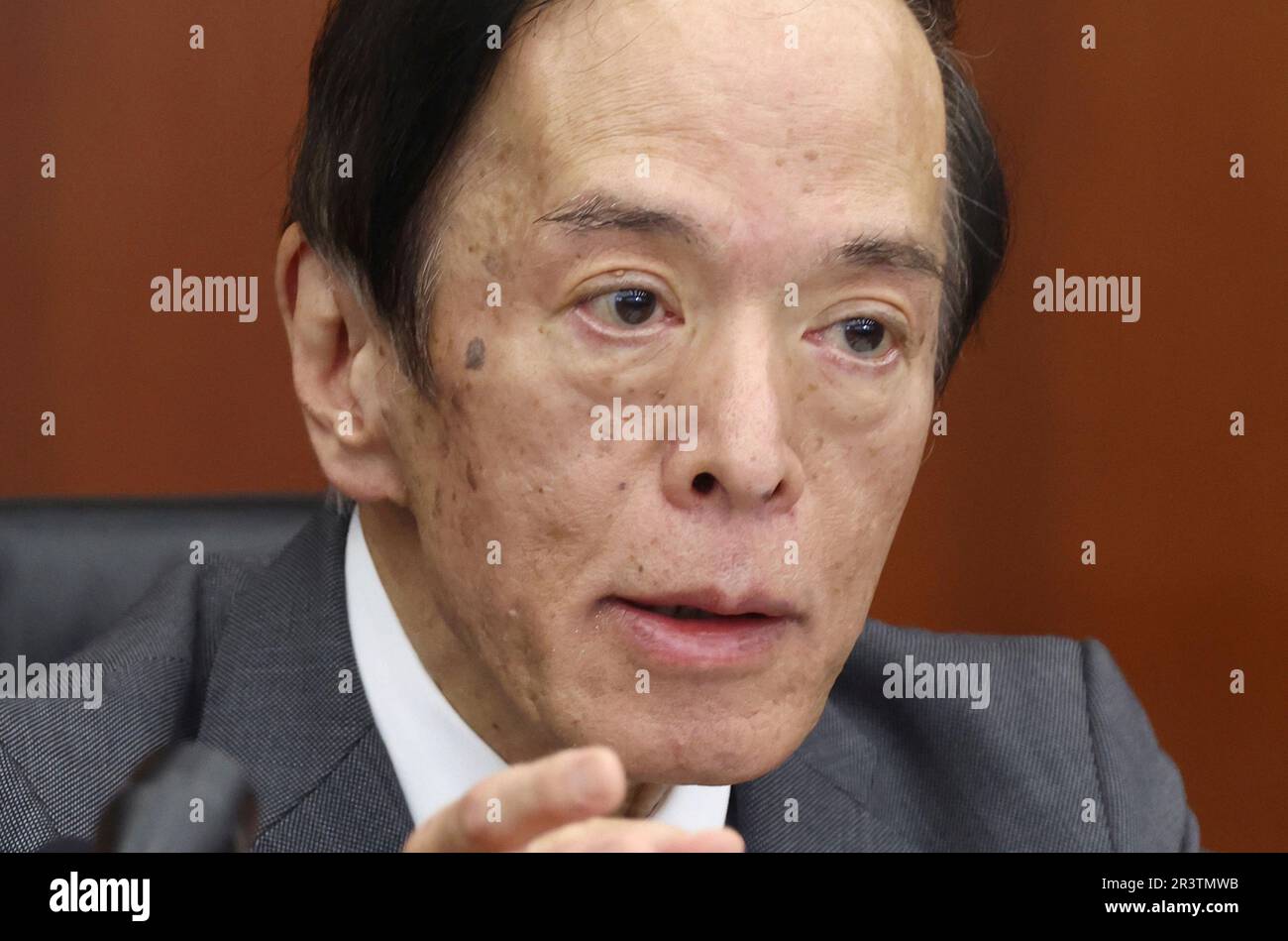 Kauzo Ueda, a governor of Bank of Japan, speaks during an interview in ...