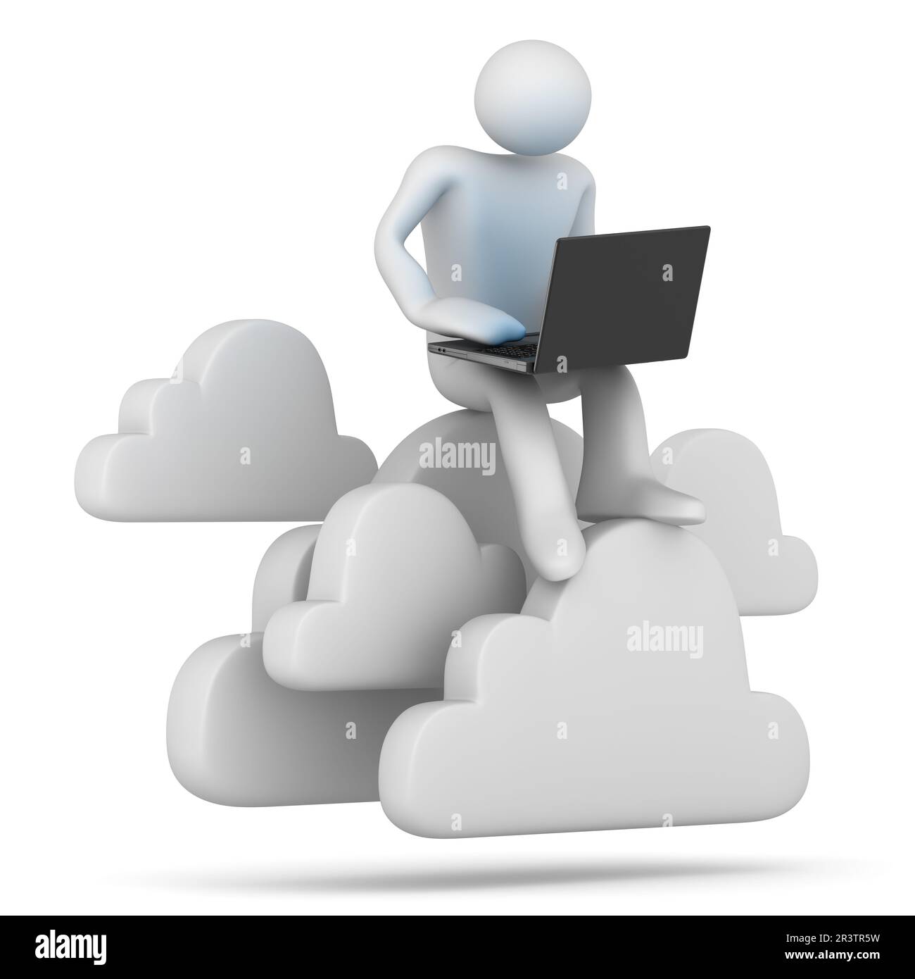 Mann sitzt auf Cloud Computing Symbol Stockfoto