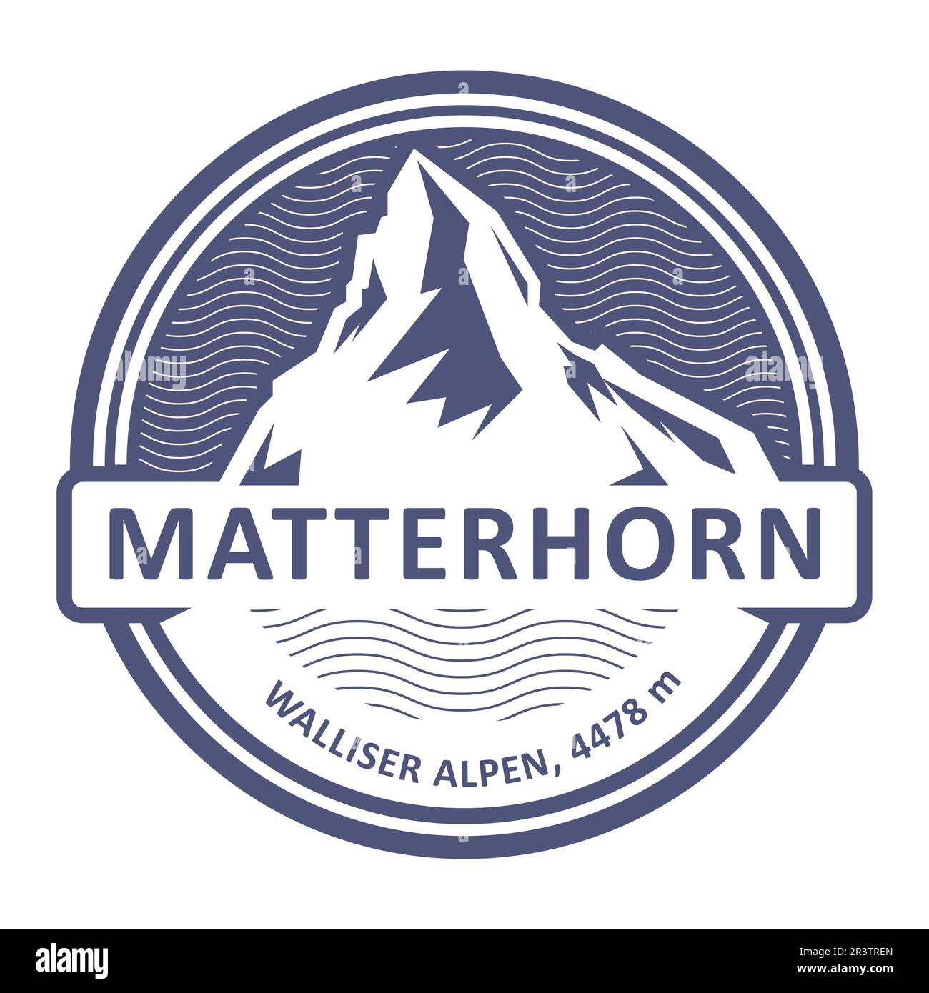 Emblem mit Stempel des Matterhorns, Monte Cervino Gipfel, Berg der Pennine Alps, Vektor Stock Vektor