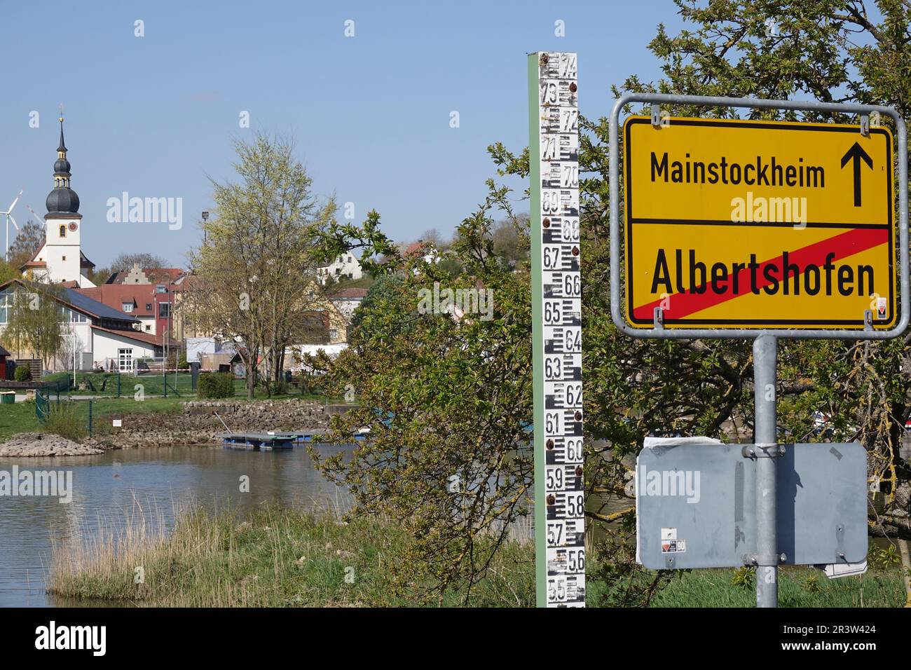 Ortsschild von Mainstockheim Stockfoto