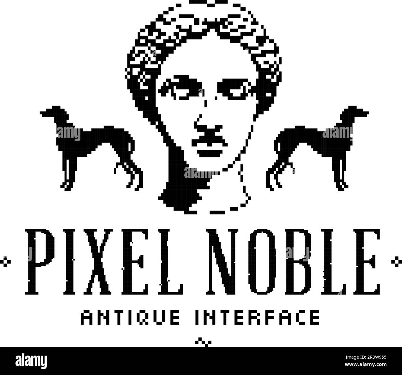 Logo-Vorlage für Pixel Y2K brutalismus mit antikem Statuenkopf, Hundecollage 80s-90s Ästhetik-Poster, T-Shirt-Druck Vektordarstellung in Pixel Art Stock Vektor