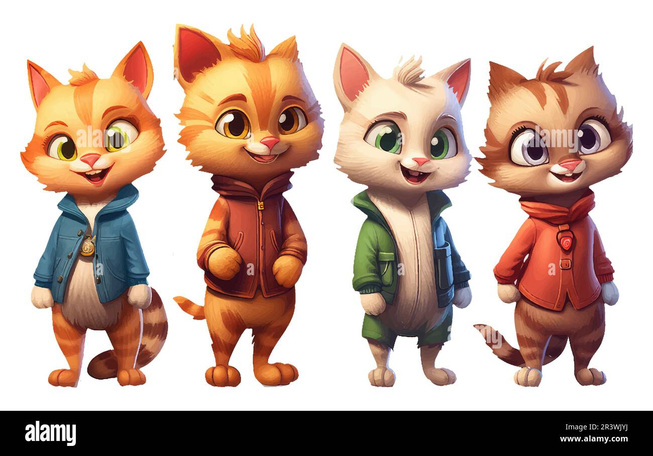 ui-Set-Vektordarstellung süßer verschiedener Katzenrassen, isoliert auf weißem Hintergrund Stock Vektor