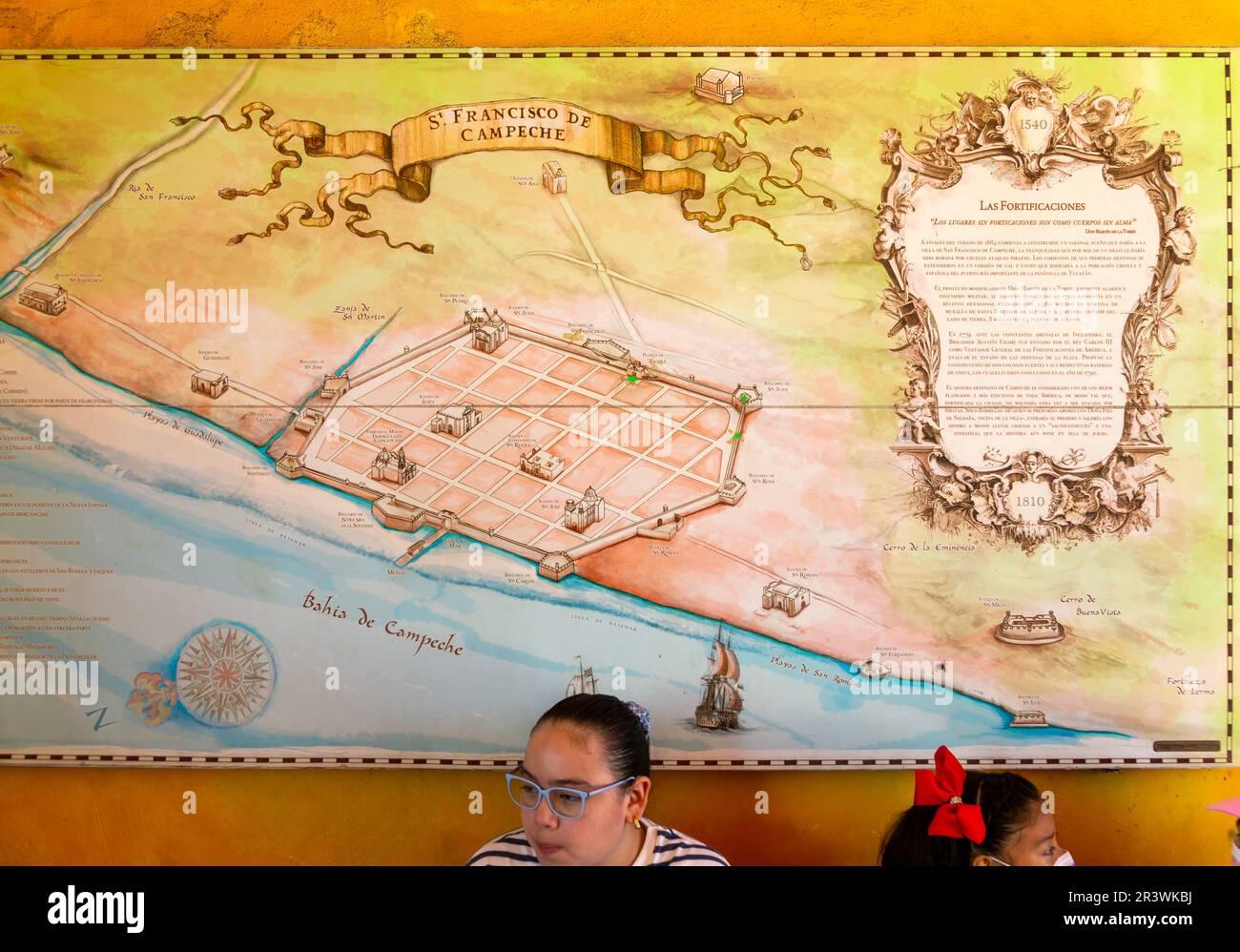 Antiker Stadtplan der Befestigungsanlagen 1540 San Francisco de Campeche, Campeche, Campeche State, Mexiko Stockfoto