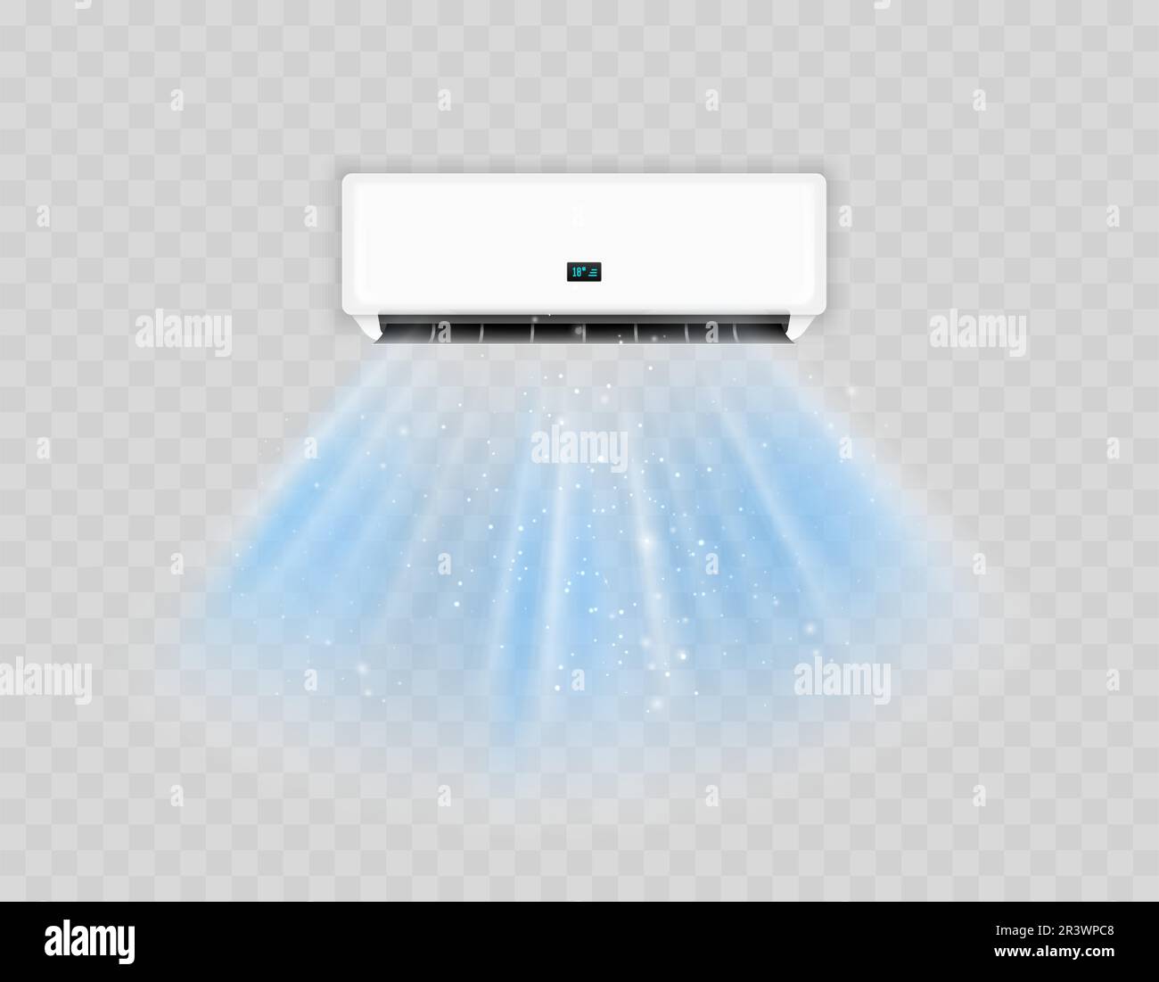 Konstruktionszeichnung der Klimaanlage für kalten Wind. Klimaanlage, Wellendesign mit realistischer Brise, Klima und kühleren Wänden. Stock Vektor