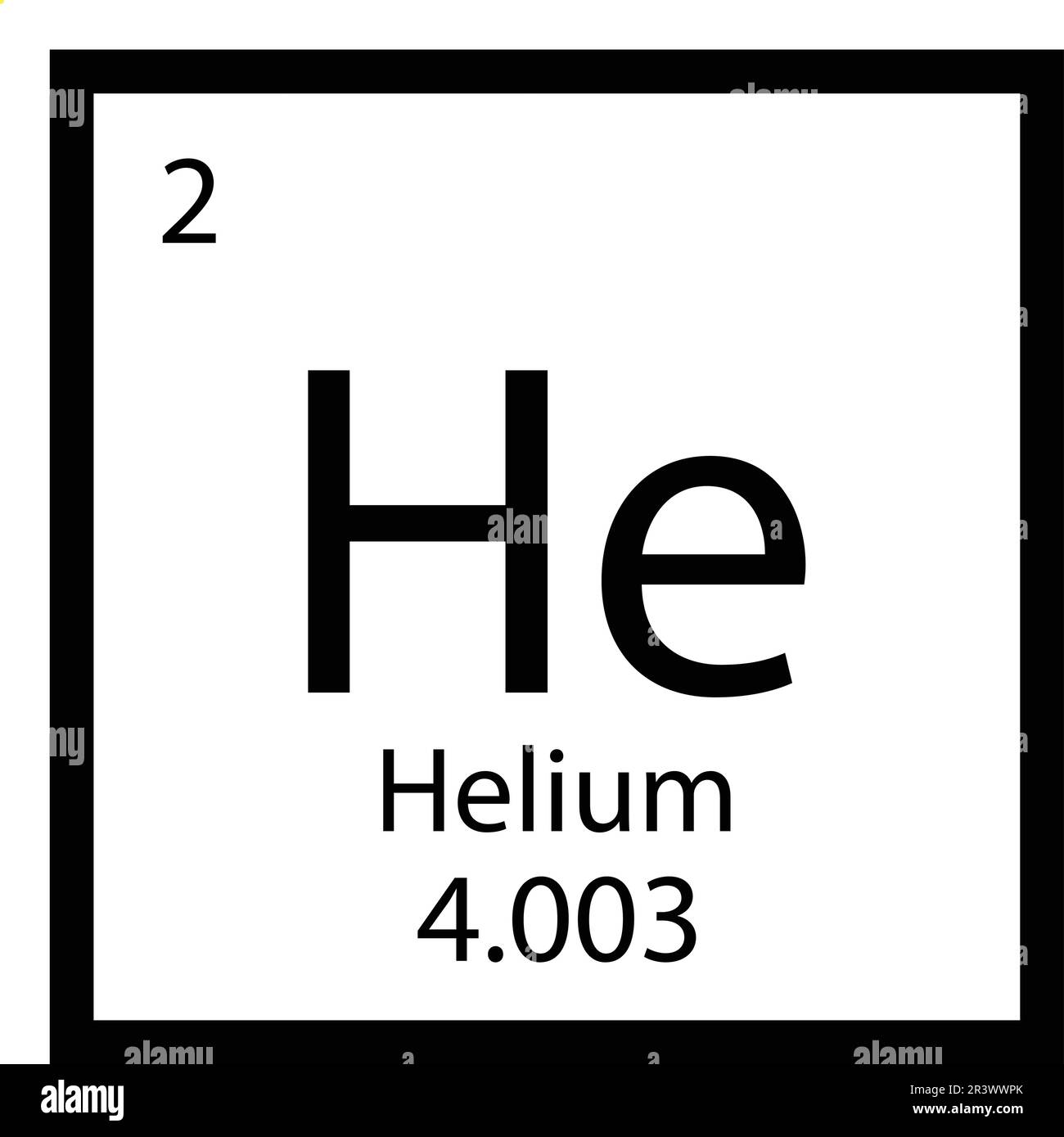Chemisches Symbol für Helium-Periodenelement. Symbol für Vektor-Helium-Atom-Gas. Vektordarstellung Stock Vektor