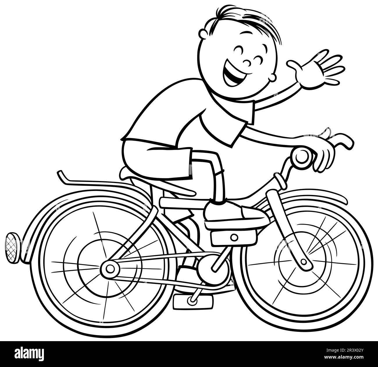 Zeichentrickfigur auf einer Fahrradausmalseite Stockfoto