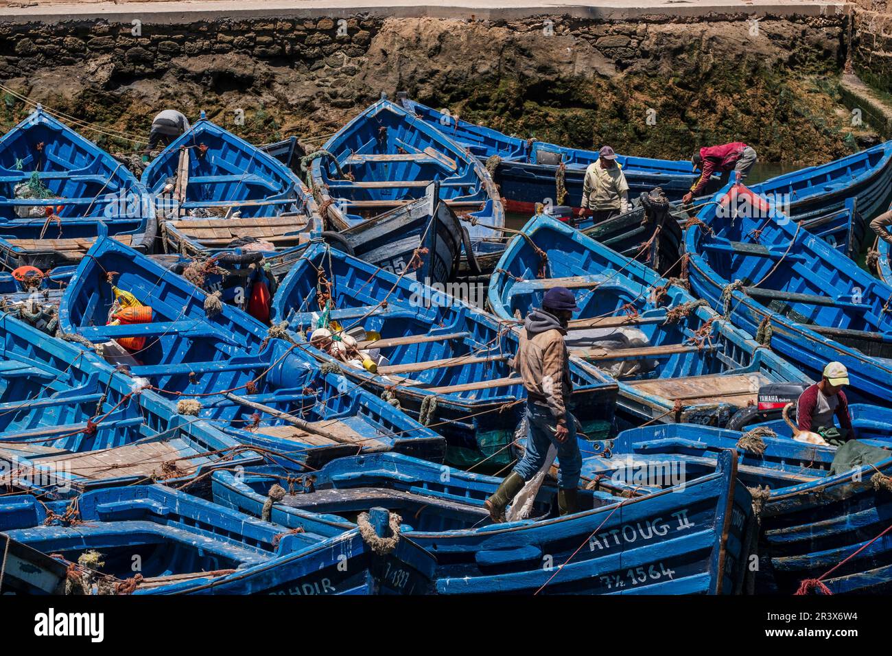 Klassische marokkanische Fischerboote, Fischerhafen, Essaouira, marokko, afrika Stockfoto