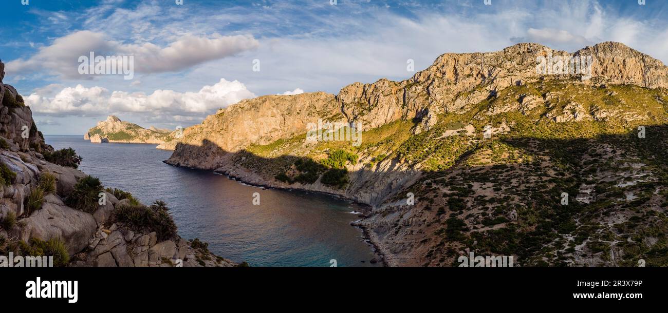 Insel Es Colomer aus Cala Boquer, Pollença, Mallorca, Spanien. Stockfoto