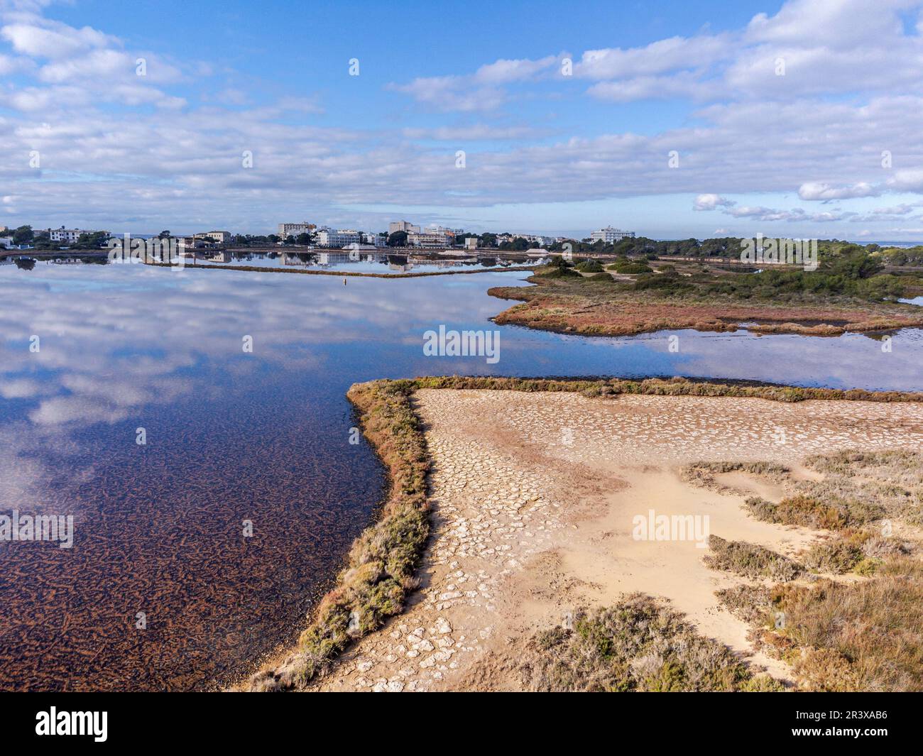 Salzsee SA Vall, Colònia de Sant Jordi, ses Salines, Mallorca, Balearen, Spanien. Stockfoto