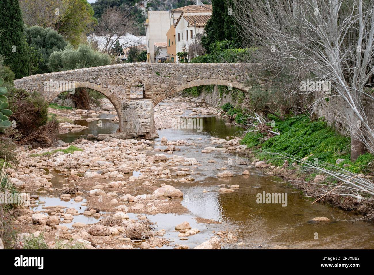 Pont Romà, Puente Romano sobre el torrente de Sant Jordi, Puente de Cubelles, Pollencala , Mallorca, Balearen, spanien. Stockfoto