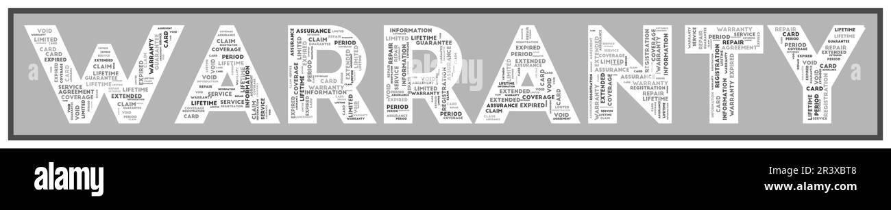 GARANTIETEXT mit zugehörigen Schlüsselwörtern in verschiedenen Größen. Garantiewort Cloud. Tolle Vektordarstellung. Stock Vektor