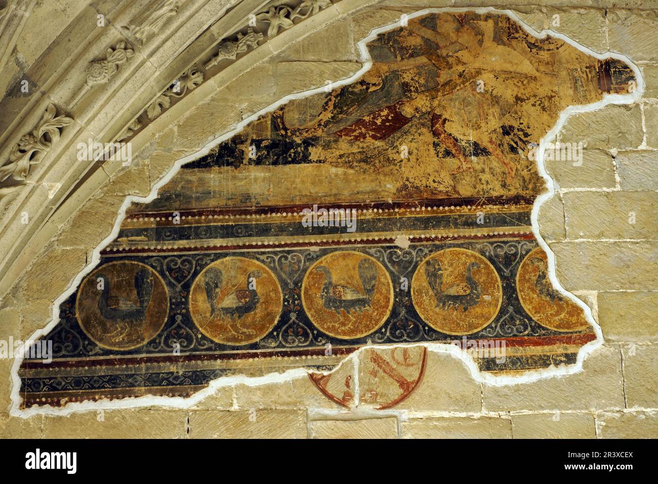 Monasterio de San Juan de la Peña,Frescos de la capilla de San Victorian(Gotico florido,s.XV). Serrablo.Huesca.España. Stockfoto