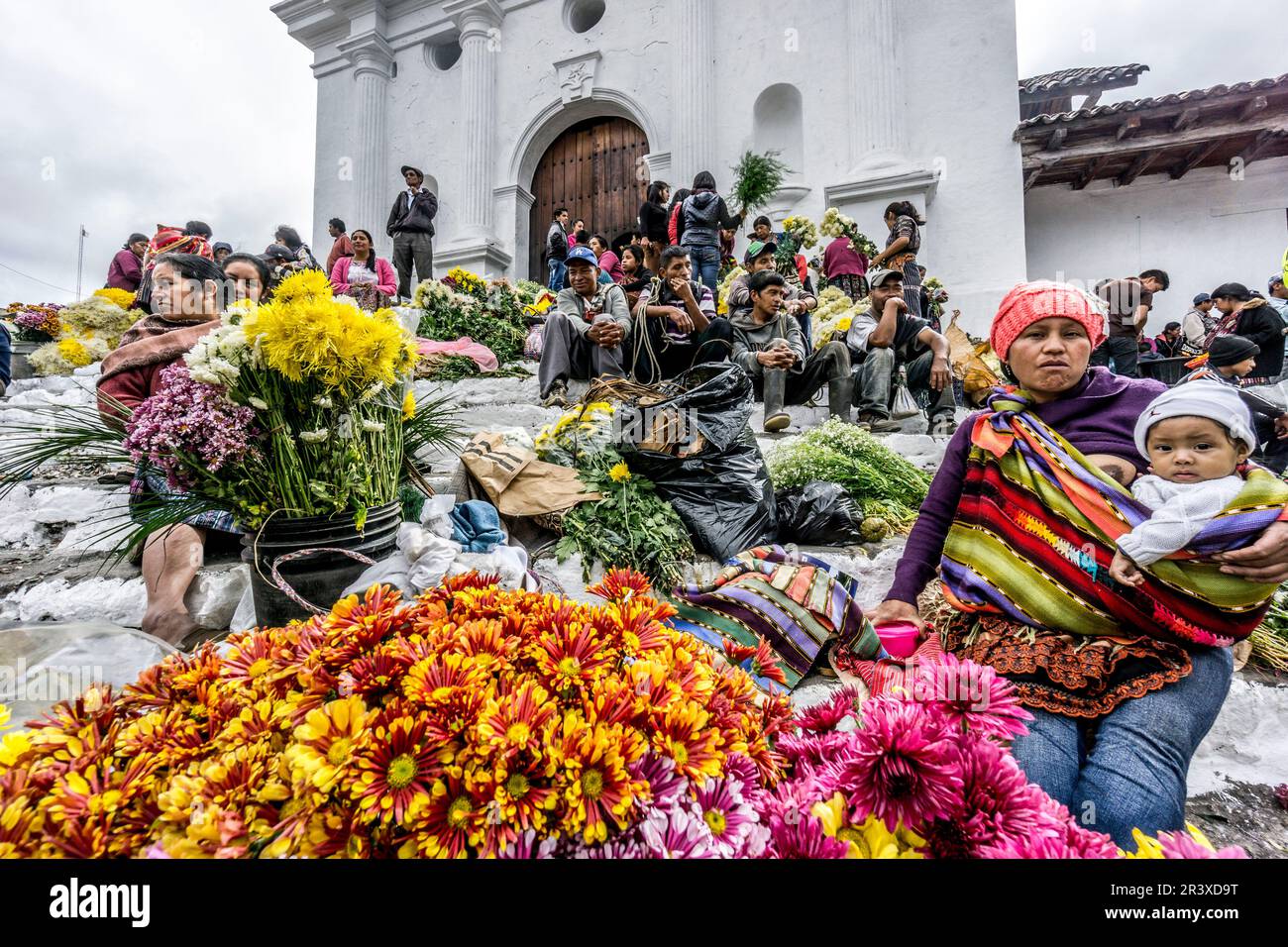 mercado de flores, Chichicastenango, municipio del departamento de El Quiché, Guatemala, Mittelamerika. Stockfoto