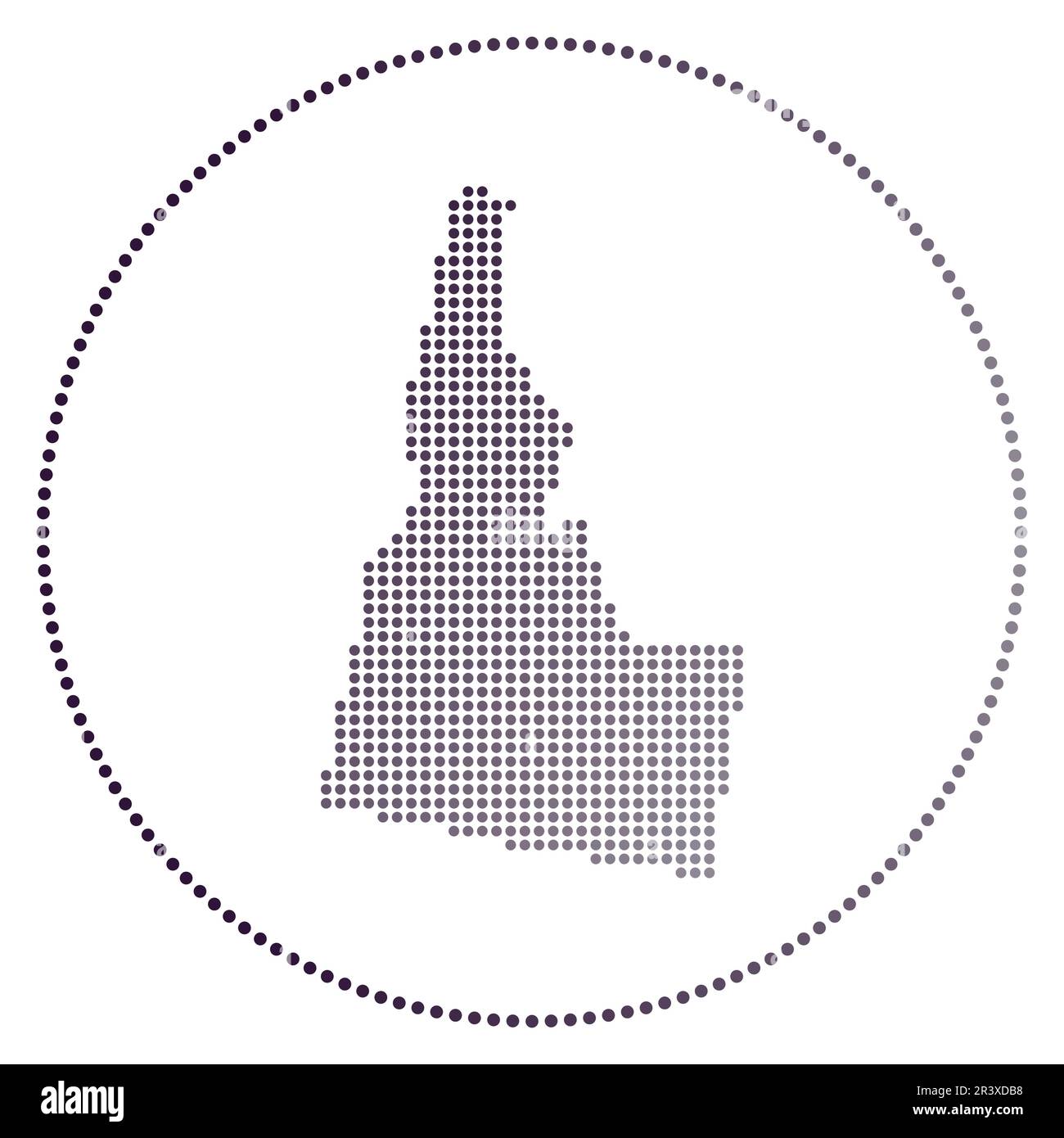 Digitale Idaho-Marke. Gepunktete Karte von Idaho im Kreis. Techniksymbol des US-Bundesstaates mit abgestuften Punkten. Moderne Vektorillustration. Stock Vektor