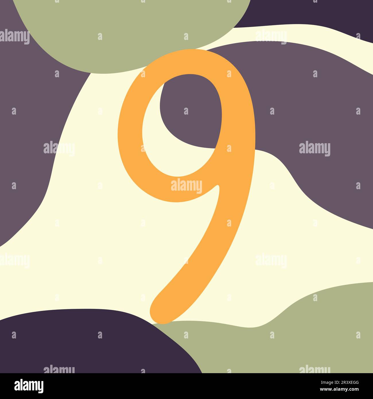 Handgezeichneter Hintergrund mit Nummer neun und abstrakten Formen. Vektordarstellung Stock Vektor