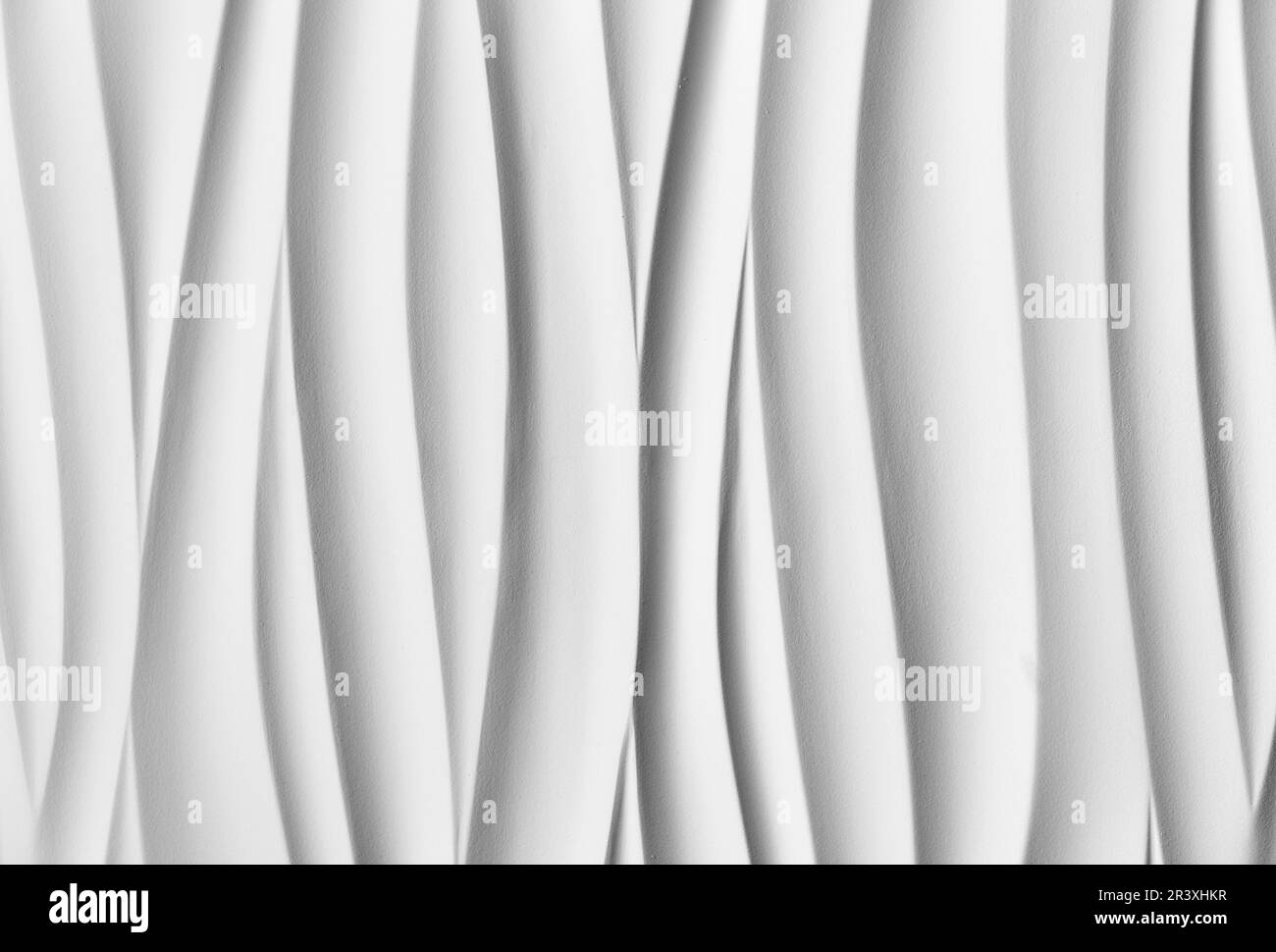 Gipsstruktur. Weißer welliger Hintergrund. Innenwanddekoration, 3D-Panel, weißes abstraktes digitales Wandmuster, 3D-Wandplattenmuster für den Innenbereich. Stockfoto