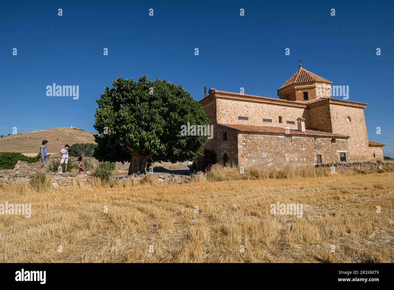 Ermita de la Virgen del Moral, Siglo XVIII Poyo del Cid, el Municipio de Calamocha, Provincia de Huesca, Aragón, Spanien, Europa. Stockfoto