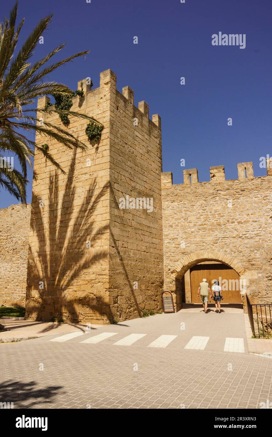 Muralla mittelalterliche, siglo XIV, Alcudia, Mallorca, Balearen, Spanien. Stockfoto