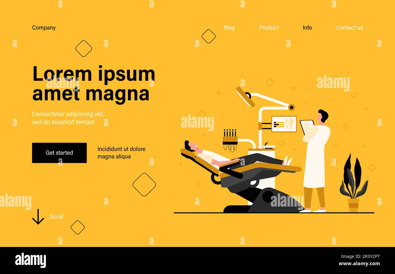 Patient sitzt während des Besuchs oder der Behandlung im medizinischen Stuhl Stock Vektor