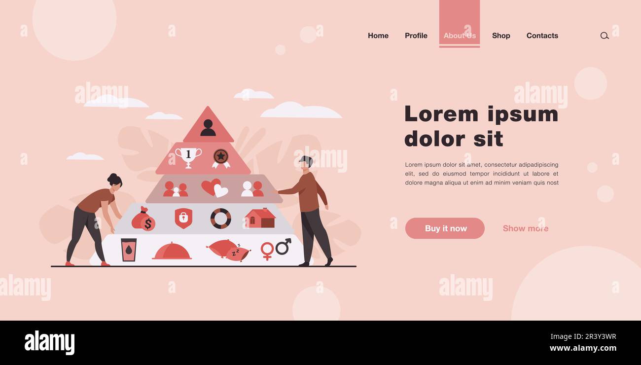 Winzige Menschen in der Nähe der Maslow-Pyramide Stock Vektor