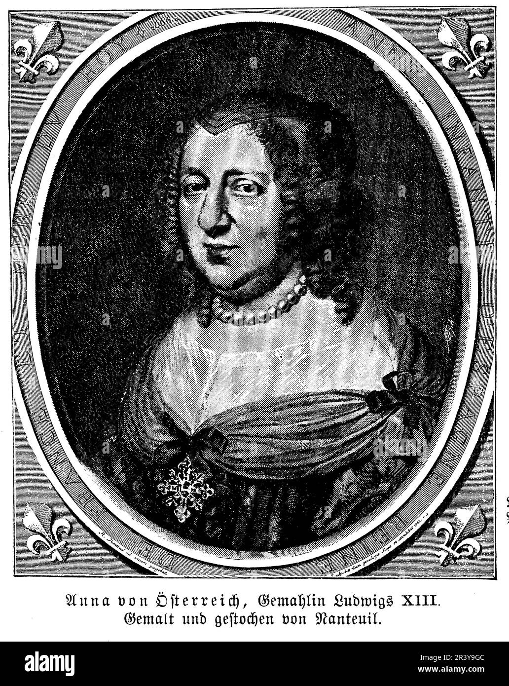 Anna von Österreich war eine spanische Prinzessin aus dem 16. Und 17. Jahrhundert, die nach der Heirat von Ludwig XIII. Zur königlichen Gemahlin Frankreichs wurde Sie spielte eine aktive Rolle in der französischen Politik und in kulturellen Angelegenheiten, aber ihre Herrschaft war auch von Konflikten und Opposition geprägt. Sie wird für ihre Schirmherrschaft über Kunst und Architektur und für ihre Beiträge zur Entwicklung der französischen Küche geehrt. Ihr Vermächtnis umfasst eine Reihe beeindruckender Gebäude und eine kulturelle Institution Stockfoto