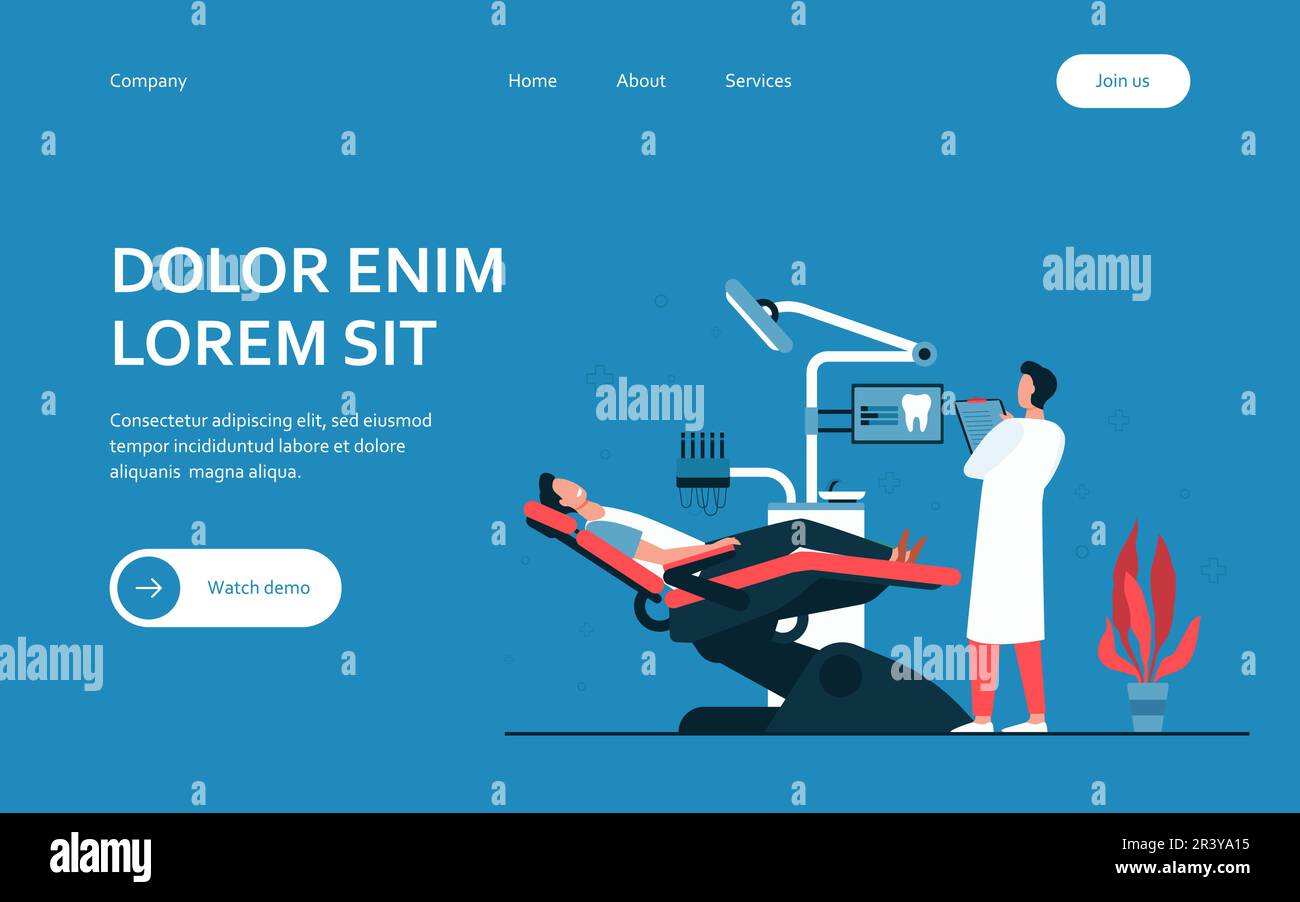 Patient sitzt während des Besuchs oder der Behandlung im medizinischen Stuhl Stock Vektor