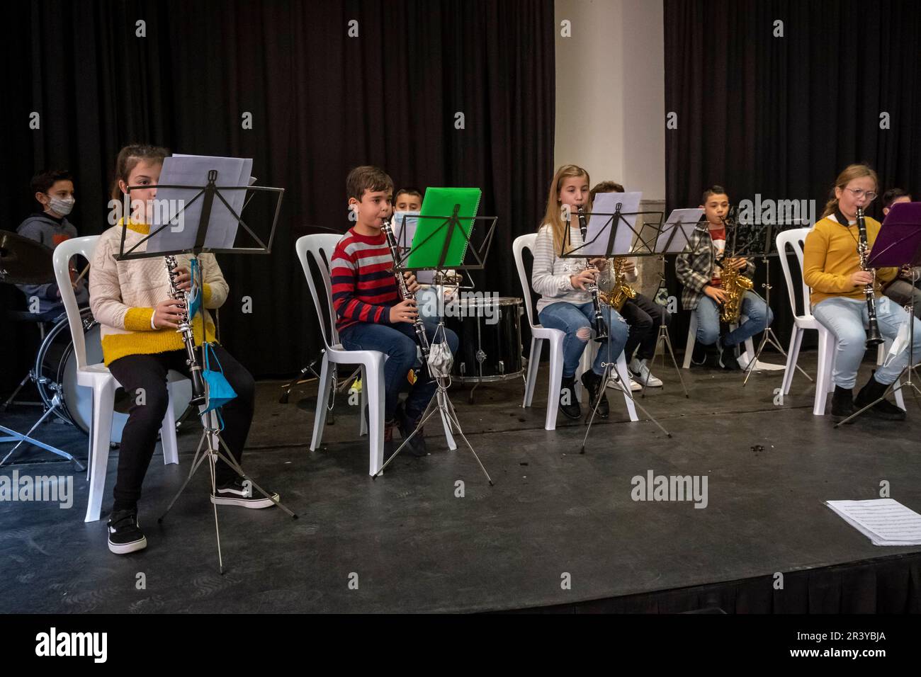 Offener Unterricht und musikalisches Vorsprechen der Musikschule von Llucmajor Stockfoto