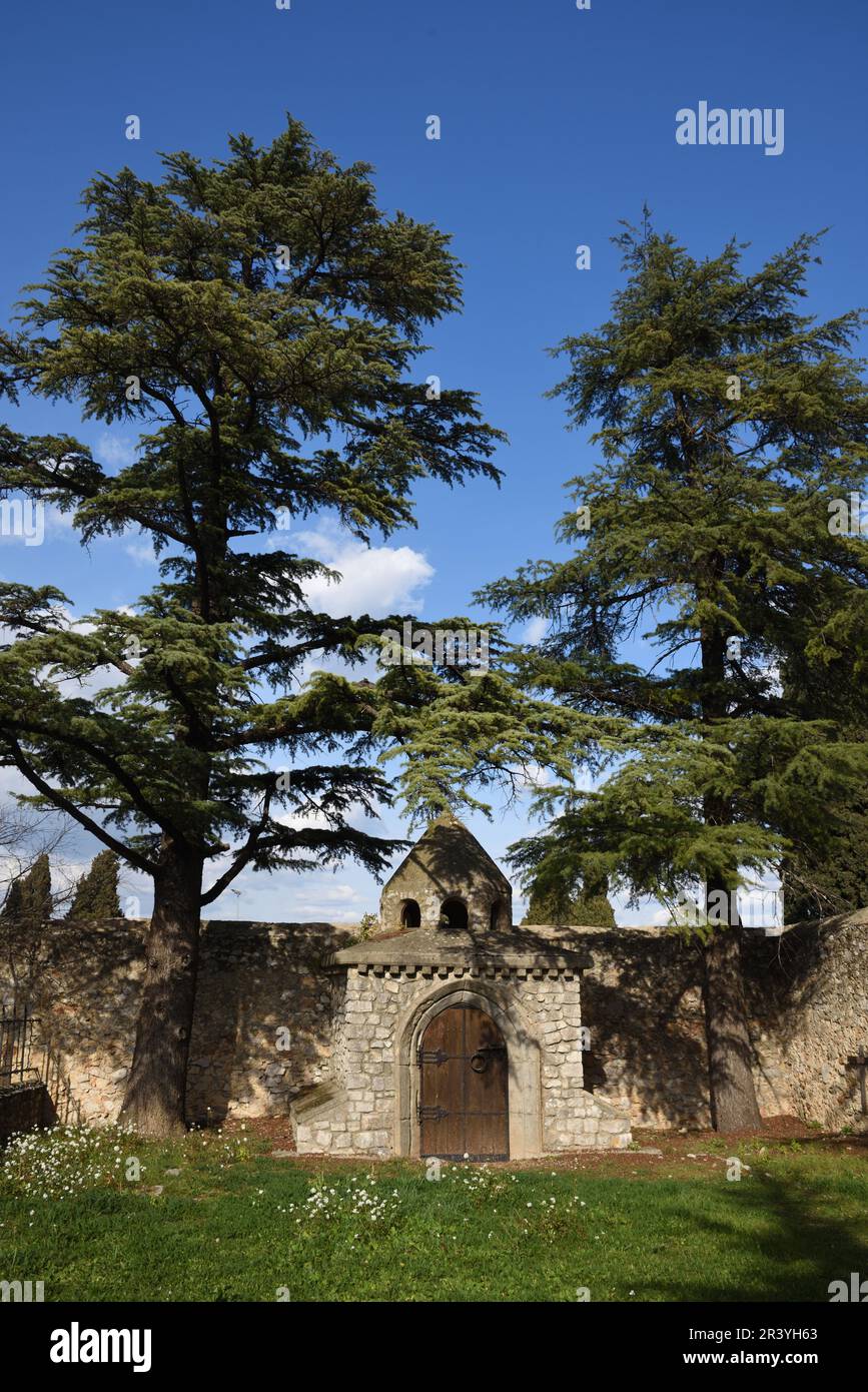 Monumentales Grab auf dem Dominikanischen Friedhof, im Jardin de l'Enclos, eingerahmt von libanesischen Zedern, Saint-Maximin-la-Sainte-Baume Provence Frankreich Stockfoto