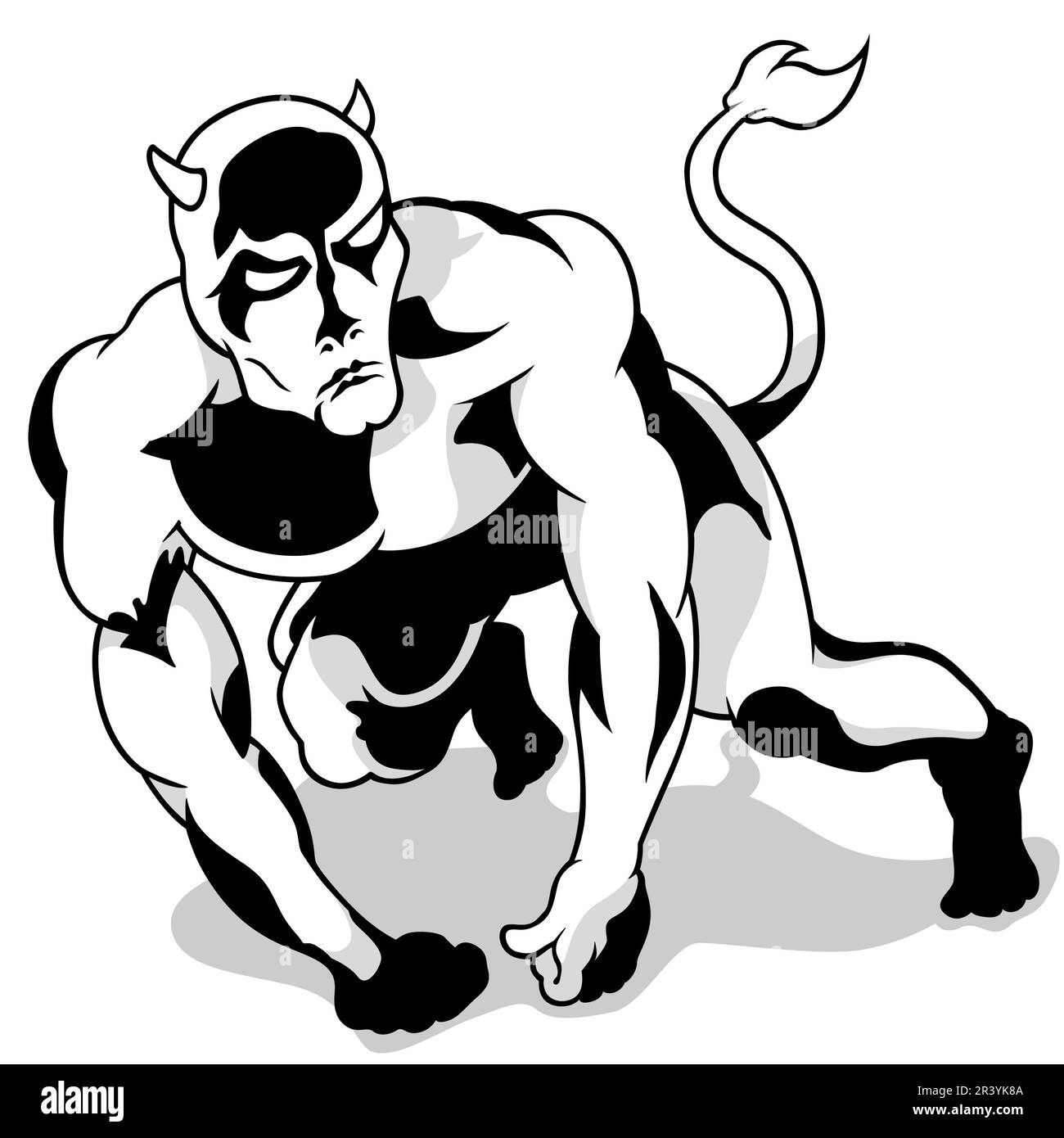 Zeichnung eines muskulösen Teufels auf All Fours Stock Vektor