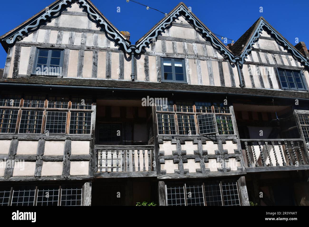 Historisches Gebäude mit Holzrahmen in Many Wenlock, Shropshire, Großbritannien Stockfoto