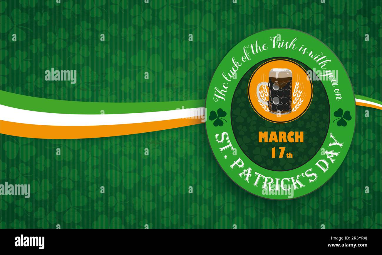 Banner Mit Irischem Flaggenbier Zum St. Patricks Day Stockfoto