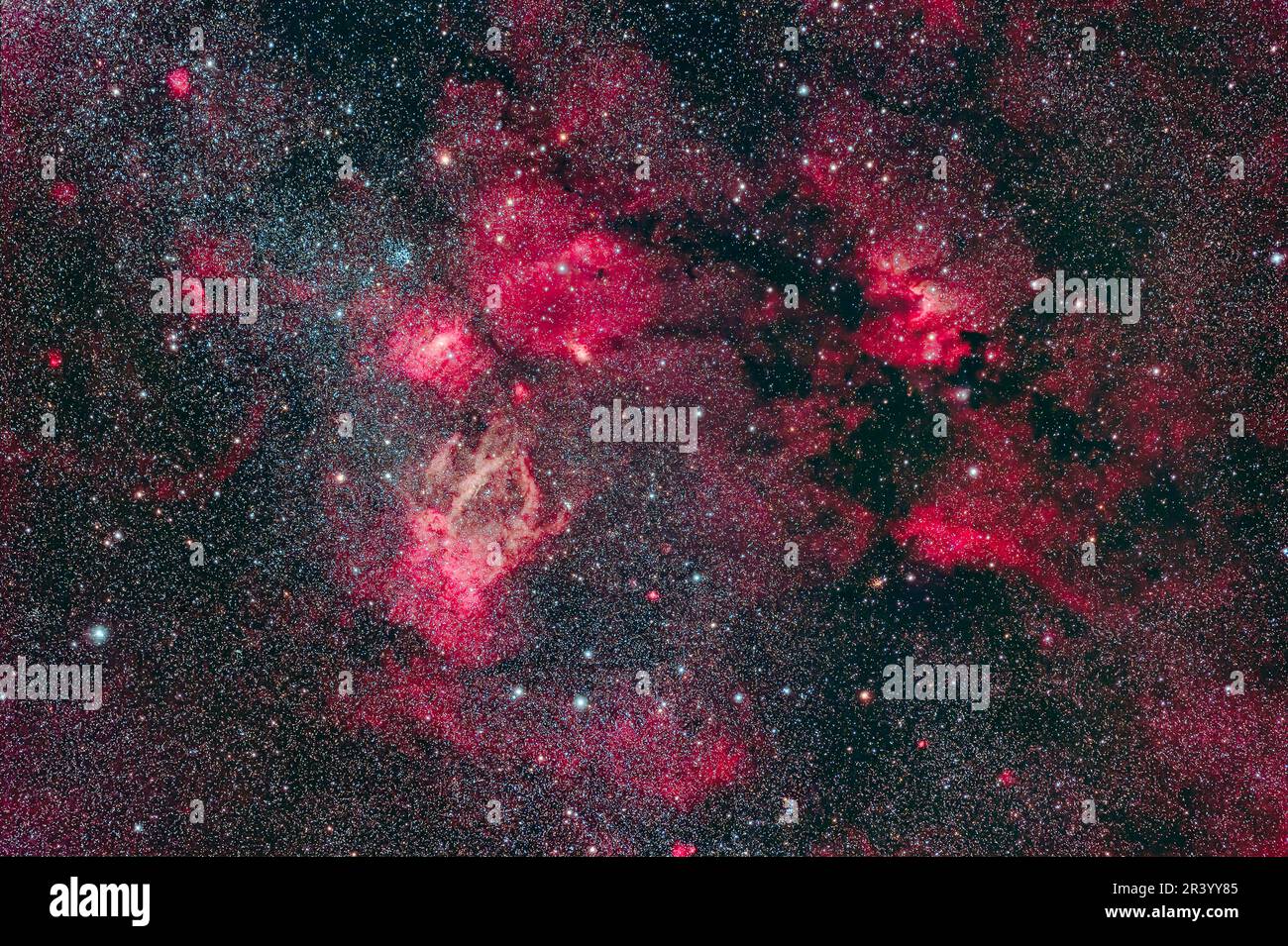 Eine reiche Region für Sternenhaufen und Nebel an der Grenze Cassiopeia-Cepheus. Stockfoto