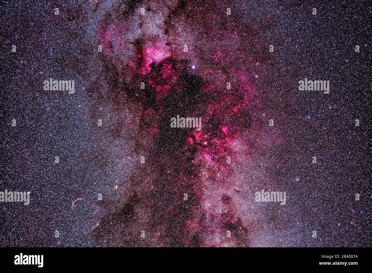 Der Komplex aus roten Emission und dunkel staubigen Nebel in Cygnus Nebel, aufgenommen um 70mm. Stockfoto