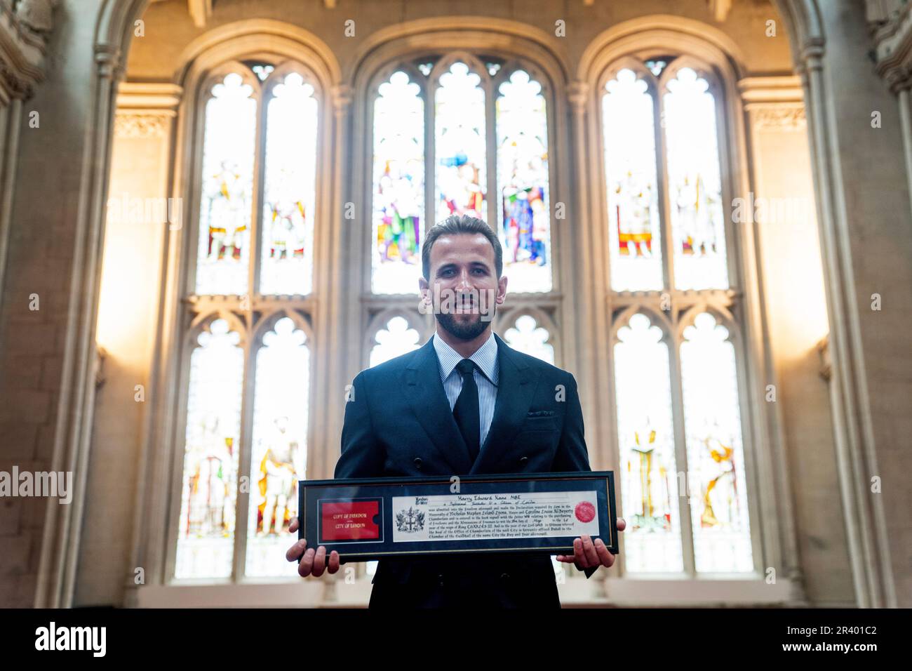 Harry Kane von Tottenham Hotspur erhält im Guildhall die Freiheit der Stadt London in Anerkennung seiner herausragenden sportlichen Leistungen. Foto: Donnerstag, 25. Mai 2023. Stockfoto