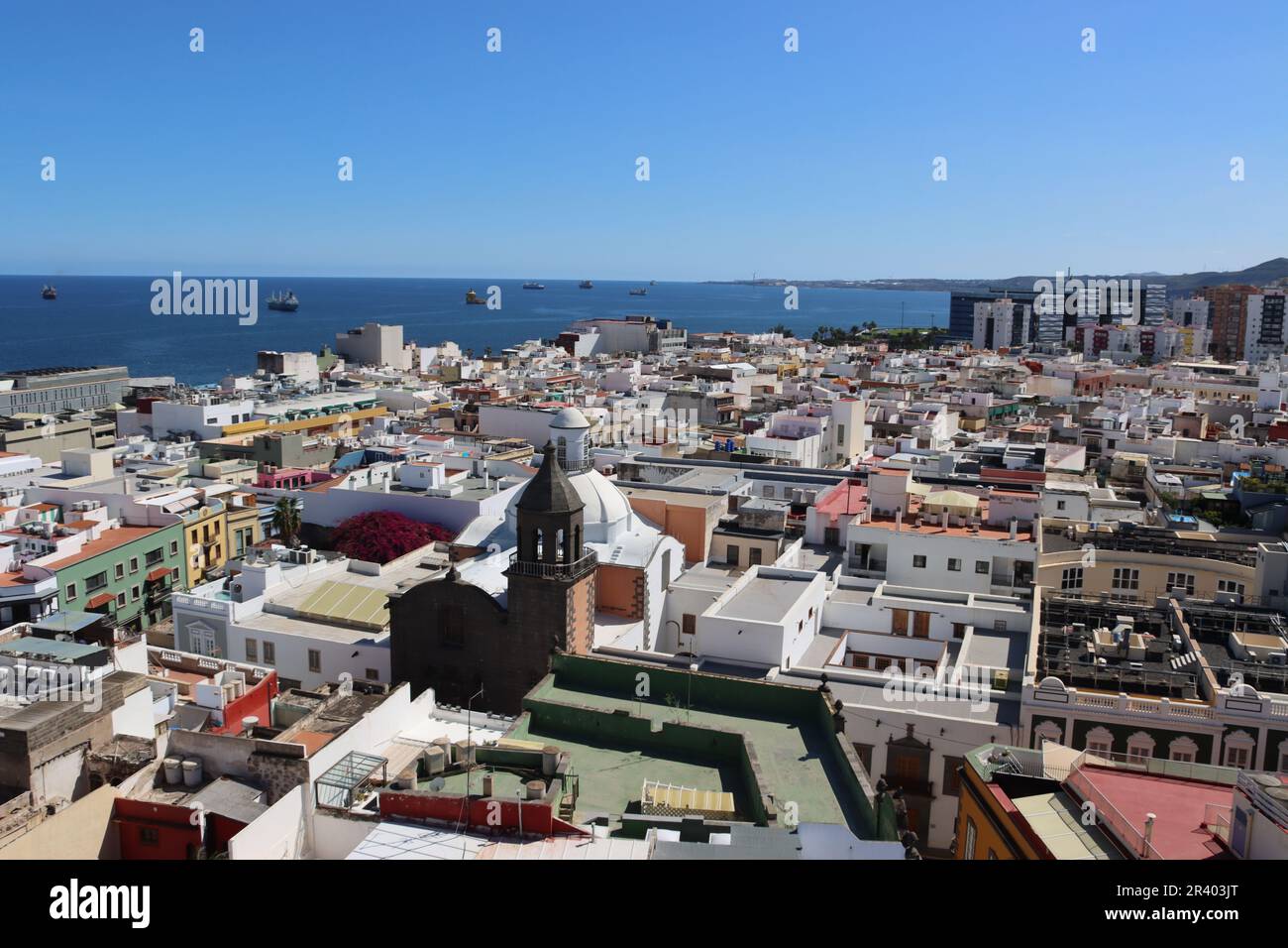 Blick vom Kirchturm der Santa Ana Kathedrale über Las Palmas Stockfoto