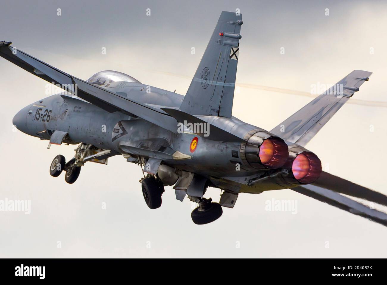 Eine EF-18 Hornet der spanischen Luftwaffe startet. Stockfoto