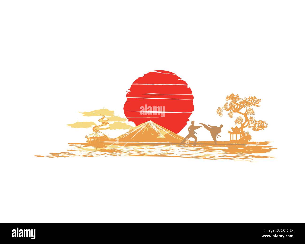 Karate Besetzungen - Abstraktionskarte, schöne Landschaft Stock Vektor