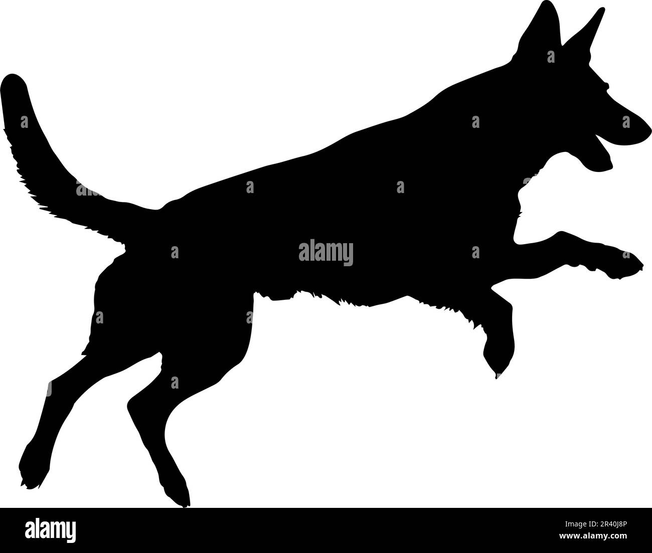 Gesprungene Silhouette des Schäferhundes isoliert auf weißem Hintergrund. Vektordarstellung Stock Vektor