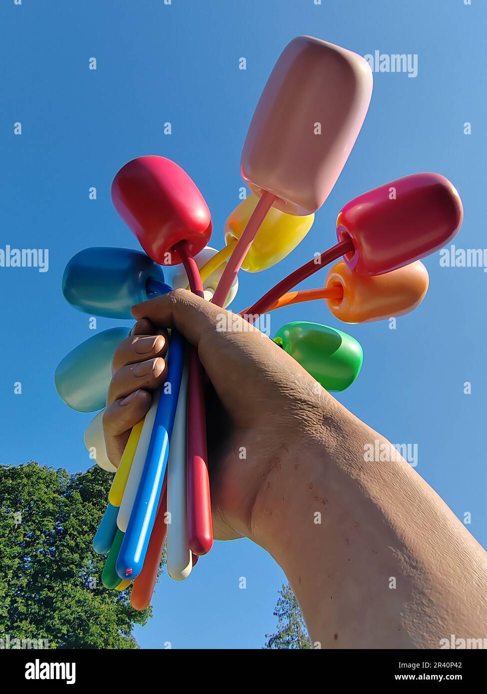 Le Bouquet de tulipes de Jeff Koons, dans les jardins des Champs-Elysées à Paris Frankreich. Stockfoto