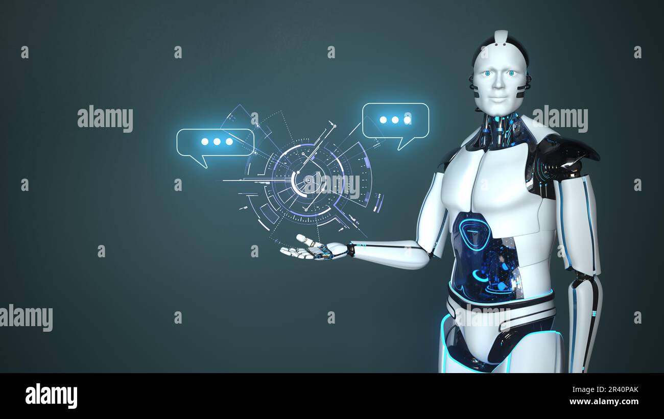 Humanoider Roboter Chat HUD Stockfoto