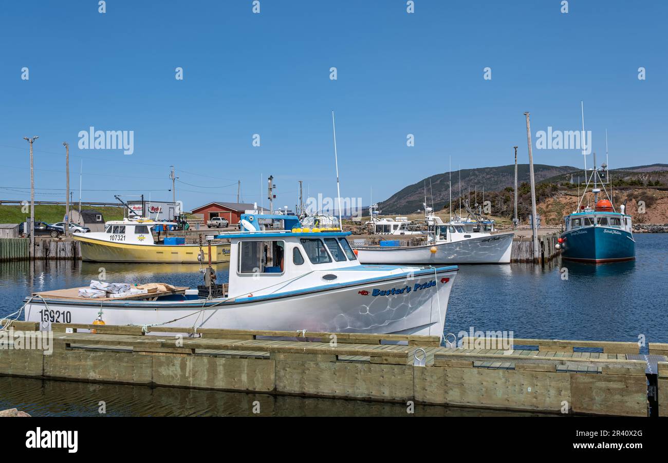Pleasant Bay ist eine kleine Gemeinde an der Westküste von Cape Breton Island Nova Scotia, deren Hauptindustrie fischfang ist. Krabben werden im Frühling gefangen Stockfoto