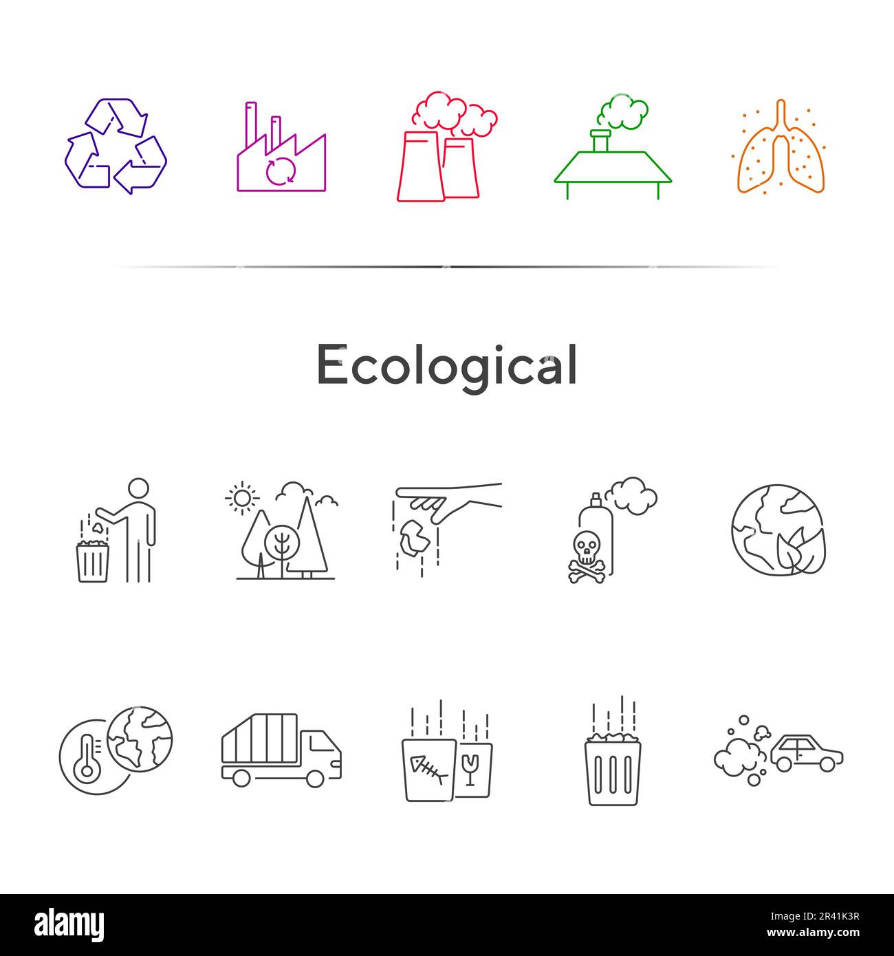 Ökologische Symbole. Gruppe von Liniensymbolen Stock Vektor