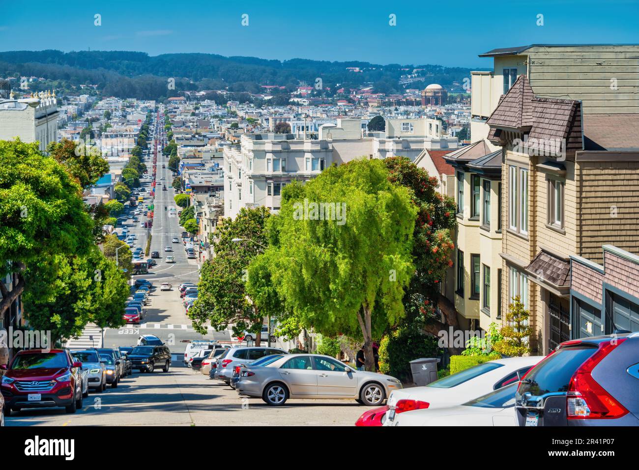Lombard Street und Marina District in San Francisco, Kalifornien, USA. Stockfoto