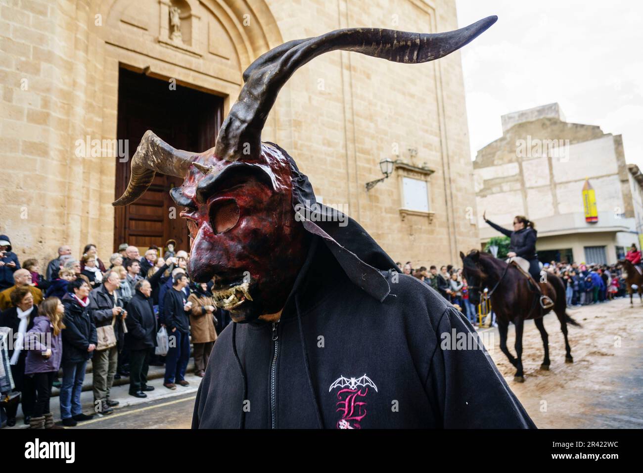 Bendicion de los Tierprodukte de Sant Antoni, Patron de los Tierprodukte domesticos, Llucmajor, Mallorca, Balearen, Spanien. Stockfoto