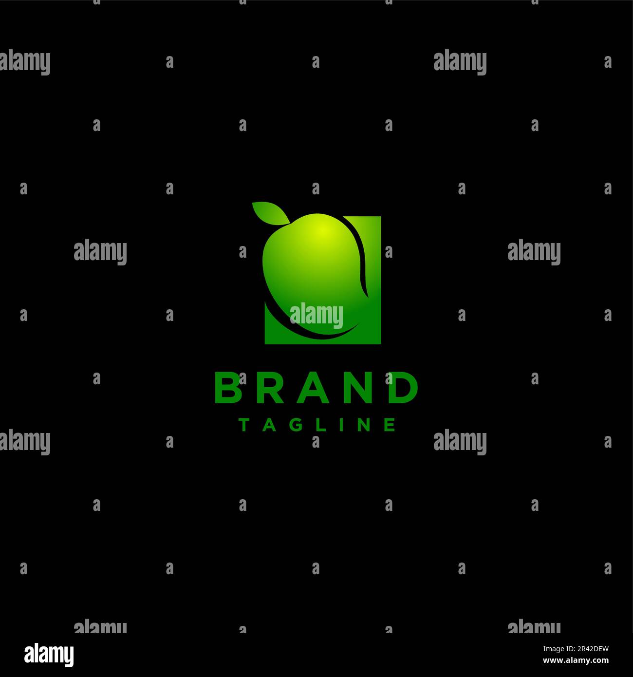 Einfaches „Fresh Green Mango“-Logo. Minimalistisches Logo mit frischen grünen Mangofrüchten in quadratischer Box. Stock Vektor