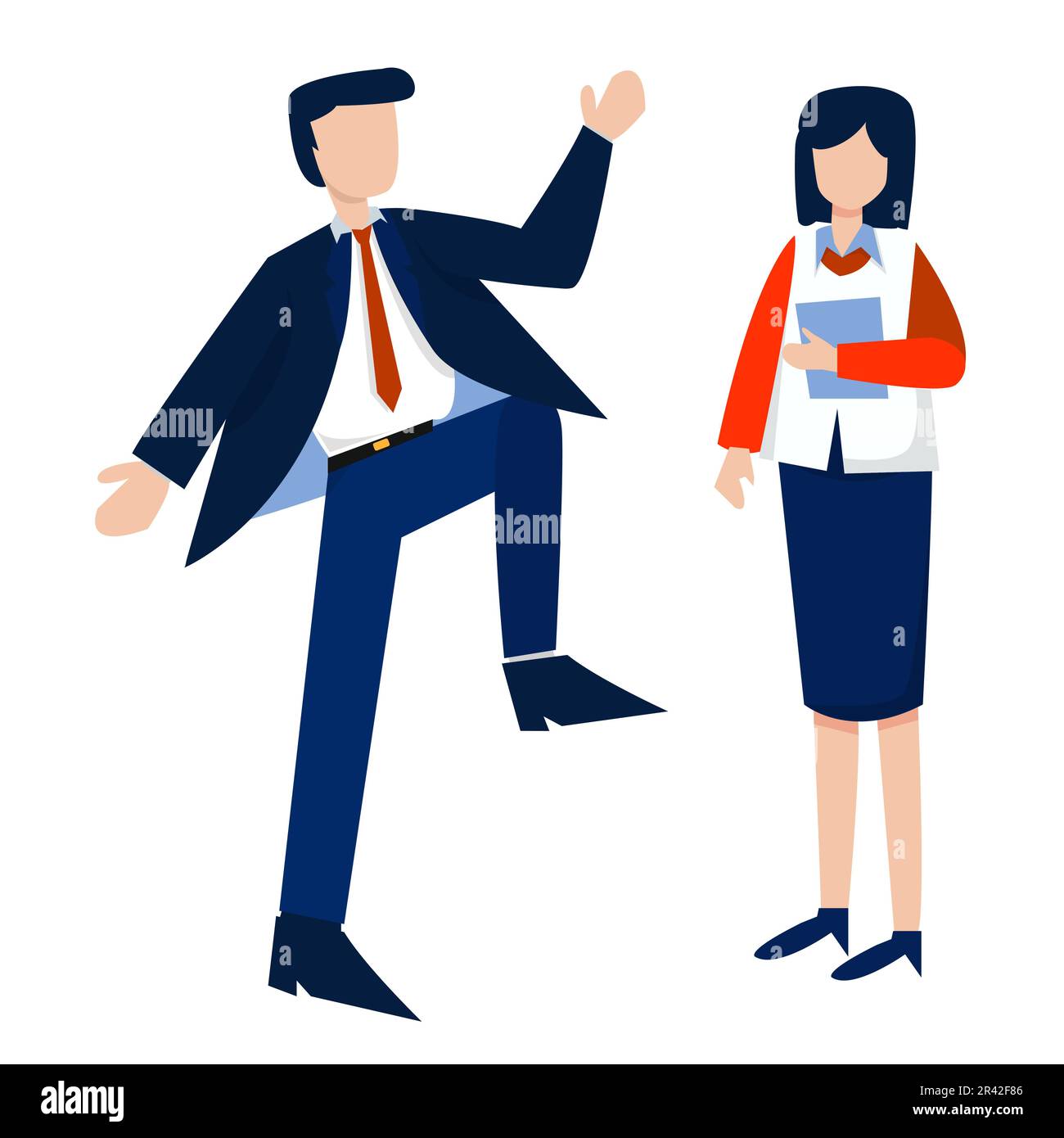 Verspielte Geschäftsmann-Chefin und Geschäftsfrauen-Figuren. Vektordarstellung im flachen Stil für Business-Design Stock Vektor