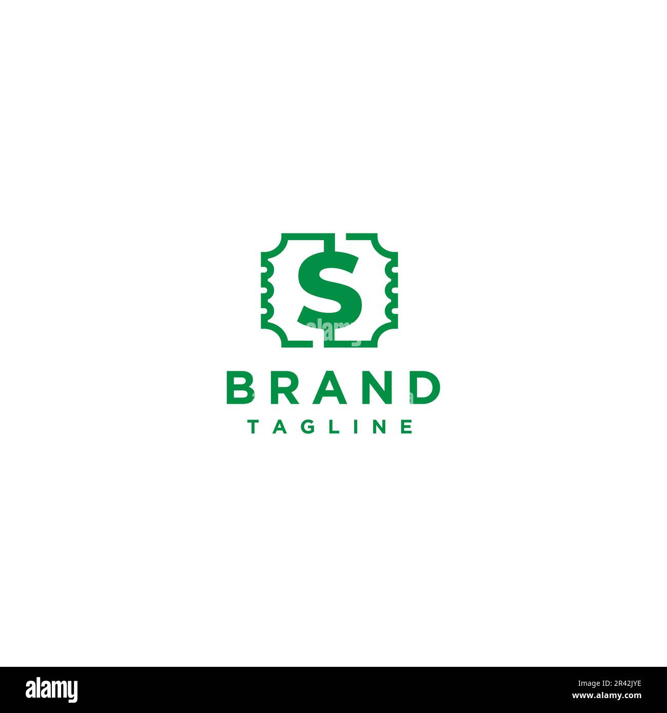 Einfaches Ticket-Logo Mit Dollar-Symbol Im Center. Grünes Ticket-Symbol umrandet das Design mit dem Dollar-Währungssymbol in der Mitte. Stock Vektor
