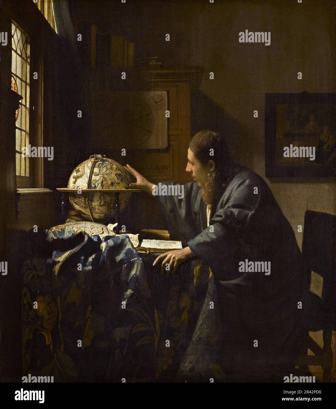 Der Astronom, gemalt vom niederländischen Maler des Goldenen Zeitalters Johannes Vermeer im Jahr 1668 Stockfoto