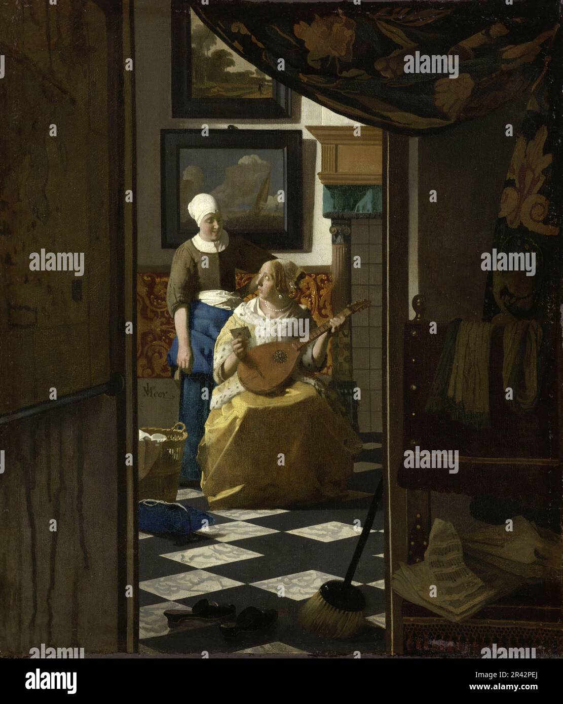 Der Loveletter wurde 1669-1671 vom niederländischen Maler des Goldenen Zeitalters Johannes Vermeer gemalt Stockfoto