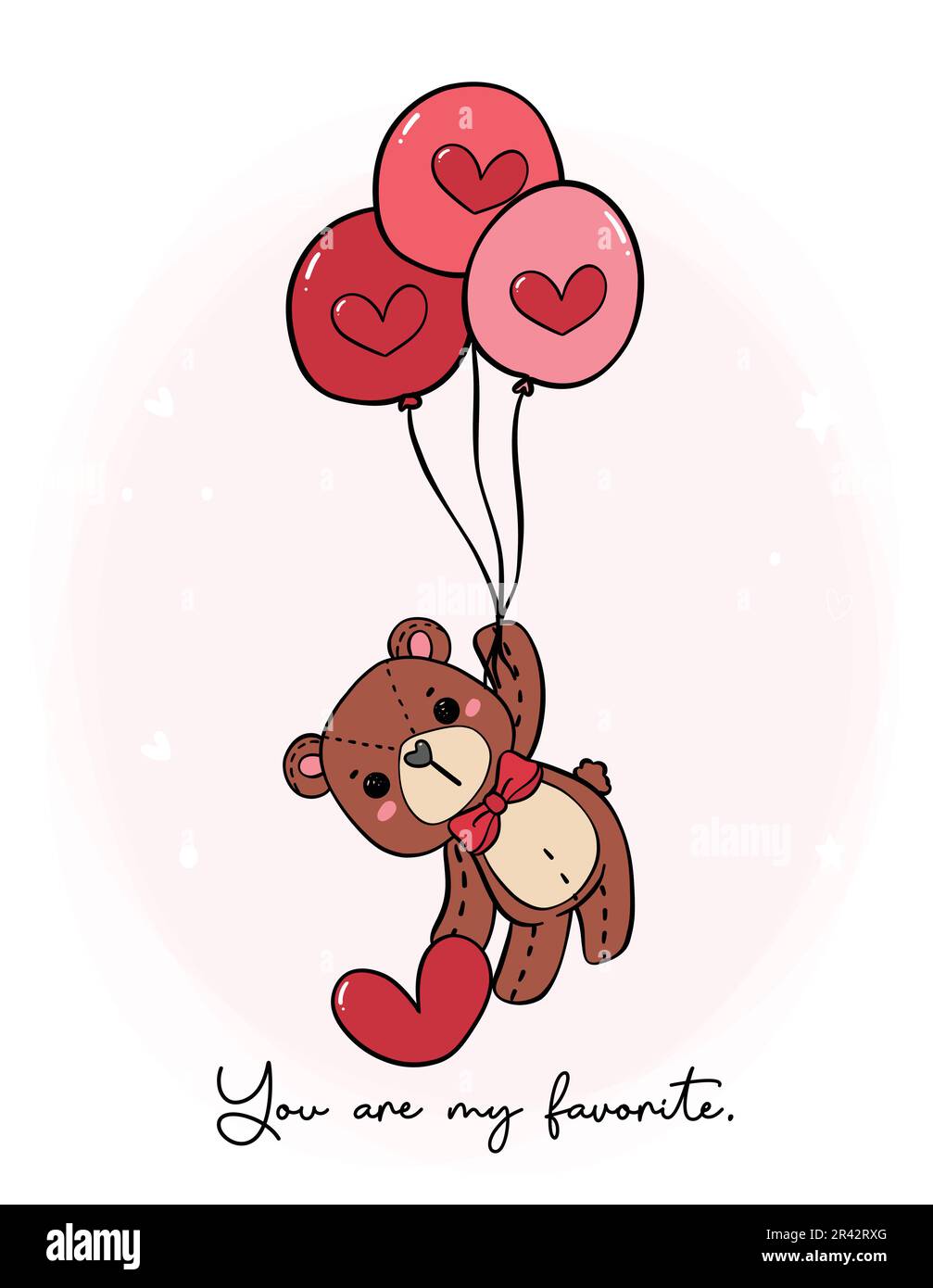 Süße Liebe valentinstag-Teddybär mit Ballons Herz Kritzelhand Zeichnen von Zeichentrickfiguren isoliert auf weißem Hintergrund Stock Vektor